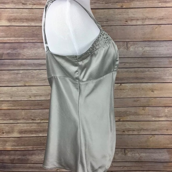 EXPRESS Silk Silver Tank with Sequins, Spaghetti Straps, Silvery Tank Top - Picture 3 of 13